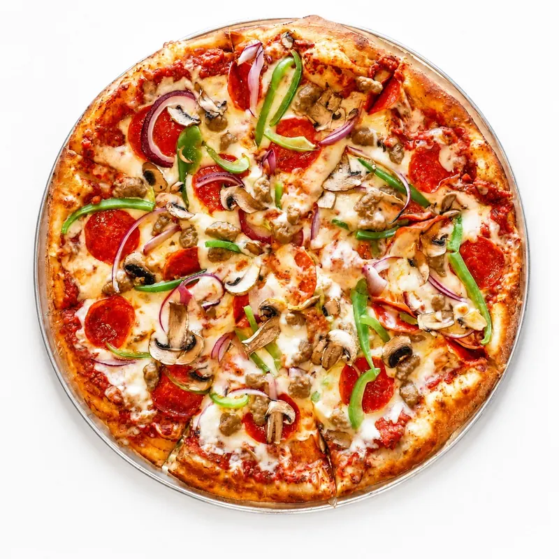 Del Cerro Supreme pizza with pepperoni, sausage and vegetables