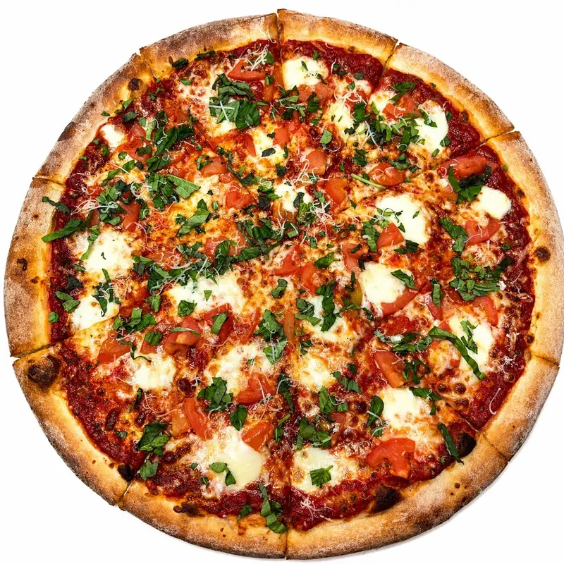 Classic Margherita pizza with fresh mozzarella, basil, and tomatoes